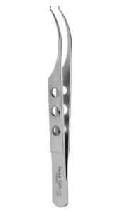 Fixation Forceps, Colibri Toothed Forceps with Curved, 5mm Tying Platforms shaft and a Flat Handle