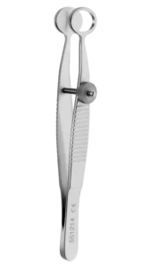 Forceps, Chalazion Forceps, Serrated, Locking Thumb Screw Handle, Oval 8×10mm Plate