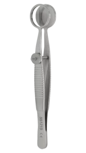 Forceps, Chalazion Forceps, Serrated, Locking Thumb Screw Handle, Round 15mm Plate