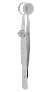 Forceps, Chalazion Forceps, Serrated, Locking Thumb Screw Handle, Oval 12×14mm Plate