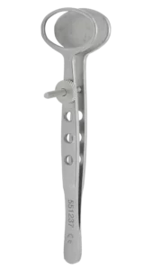 Forceps, Chalazion Forceps, Serrated, Locking Thumb Screw Handle, Oval 21×12mm Plate