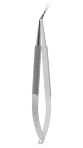 Capsulorhexis Forceps, 45° Angled Thin Shaft, Cross-Action, Round Knurled Handle