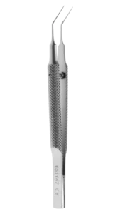 Capsulorhexis Forceps, 45° Angled Thin Shaft, Round Knurled Handle